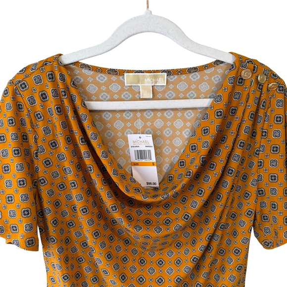 Michael Kors Mustard Geometric Blouse Size S NEW Office Work Business Dressy - Picture 8 of 11